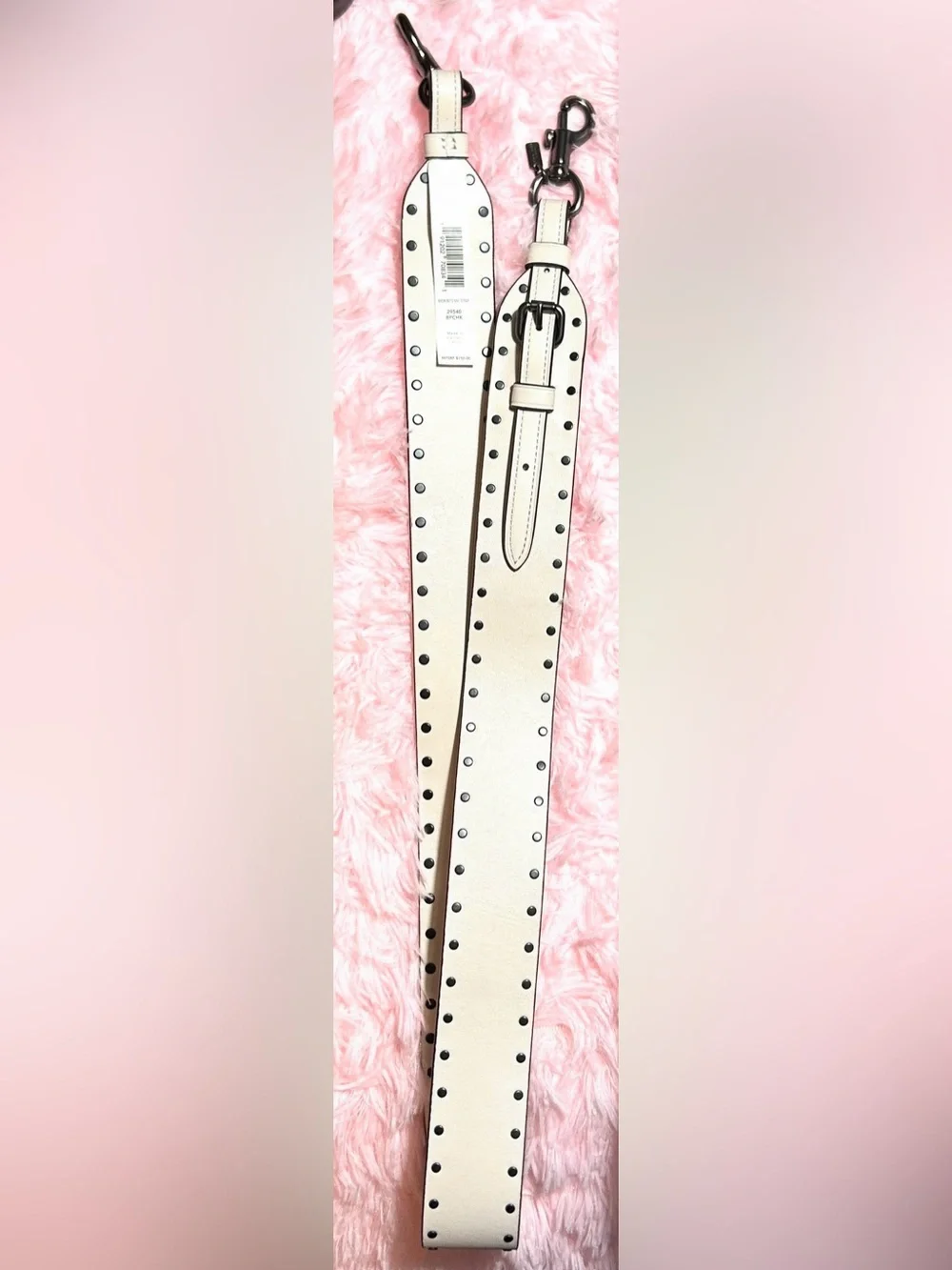 Coach White Leather Studded Shoulder Strap with Dark Hardware